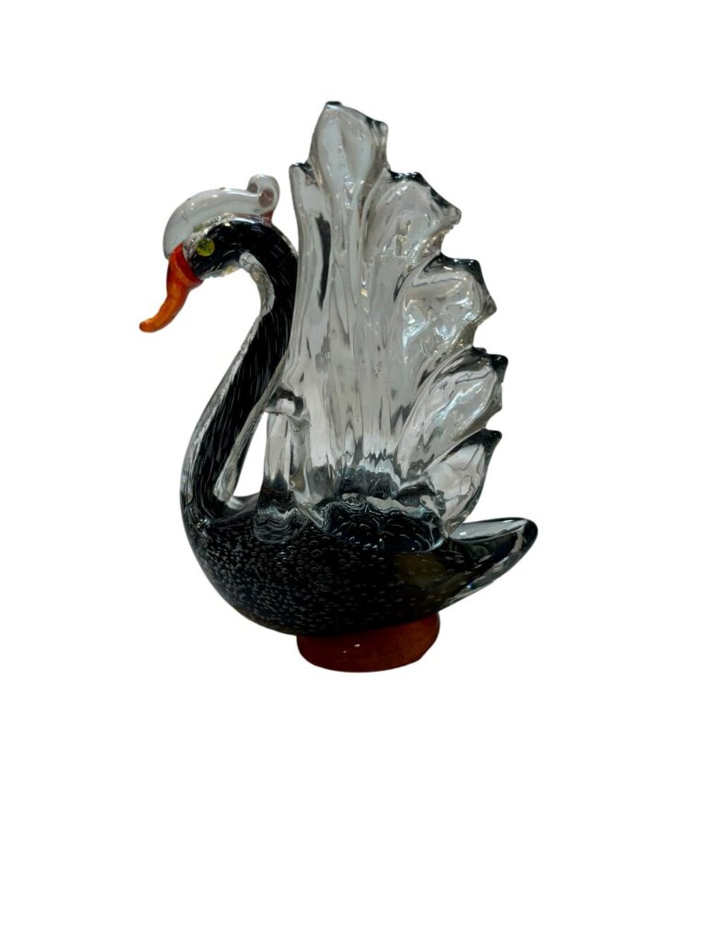 Vintage Signed Murano Black Swan Art Hand Blown Glass Sculpture Figurine